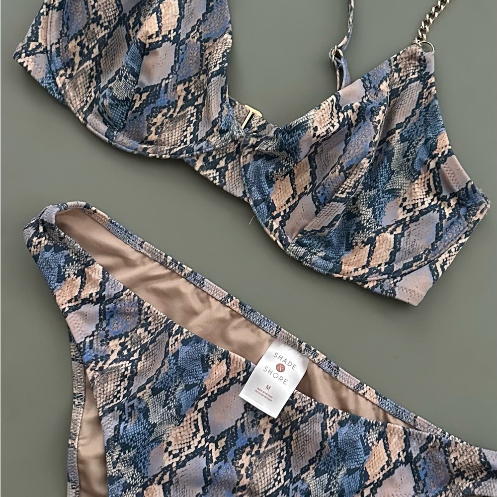 Shade & Shore Blue and Tan Snake Print Bikini